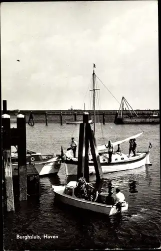 Ak Burghsluis Schouwen Duiveland Zeeland, Haven, Boote am Anleger