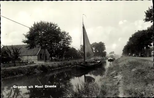 Ak Mooi Drenthe Niederlande, Flusspartie, Segelboot