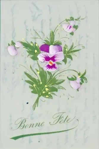 Zelluloid Ak Glückwunsch, Bonne Fete, Stiefmütterchen