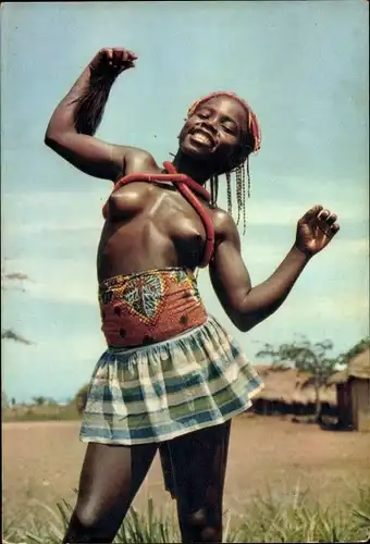 Ak Afrique en Couleurs, Petite danseuse, Barbusige Afrikanerin