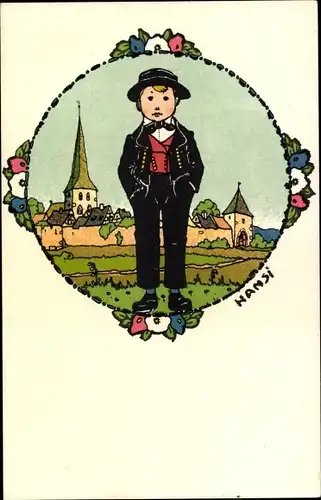 Künstler Ak Hansi, Junge in Elsässer Volkstracht