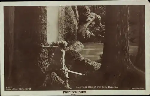 Ak Die Nibelungen, Filmszene, Siegfrieds Kampf mit dem Drachen, Ross 678/1