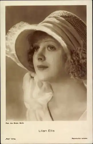 Ak Schauspielerin Lilian Ellis, Portrait mit Hut, Ross 4408/1