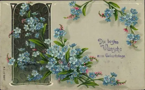 Präge Ak Glückwunsch Geburtstag, Vergissmeinnicht