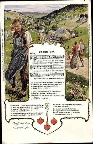 Lied Ak Vogel, Wilhelm, De biese Lieb, Erzgebirge, Liebespaar, weinender Mann