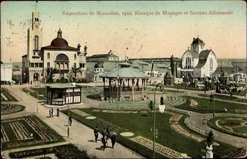Ak Brüssel, Weltausstellung 1910, Kiosque de Musique et Section Allemande