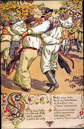 Künstler Ak Frolka, Antos, Tänzer in tschechischen Trachten