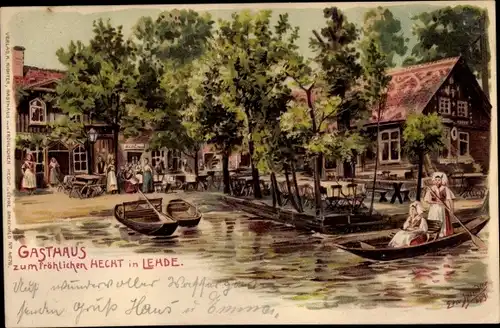 Künstler Litho Spindler, Erwin, Lehde Lübbenau im Spreewald, Gasthaus zum fröhlichen Hecht