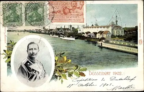 Ak Düsseldorf am Rhein, Rheinufer, Kaiser Wilhelm II.