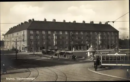 Ak Malmö Schweden, Värnhemstorget, Straßenbahn