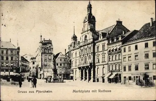 Ak Pforzheim im Schwarzwald, Marktplatz mit Rathaus