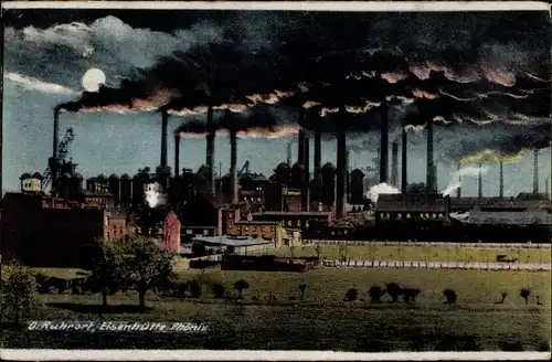 Mondschein Ak Ruhrort Duisburg Ruhrgebiet, Eisenhütte Phoenix, Hochöfen, Nacht