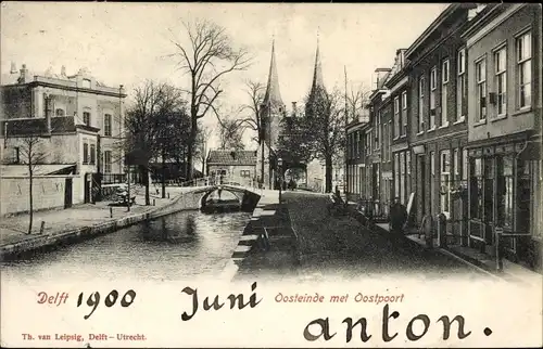 Ak Delft Südholland Niederlande, Oosteinde met Oostpoort