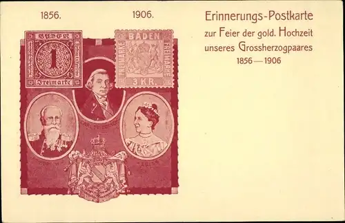 Ganzsachen Briefmarken Wappen Ak Goldene Hochzeit, Großherzog Friedrich von Baden, Luise