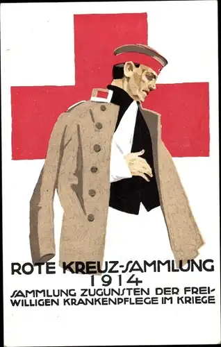 Künstler Ak Hohlwein, Ludwig, Rotes Kreuz, Königreich Bayern, verwundeter Soldat