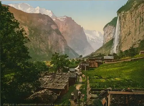 Foto Lauterbrunnen Kanton Bern, Staubbach, Jungfau, Photochrom Zürich