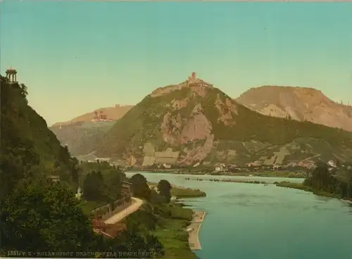 Foto Rolandseck Remagen am Rhein, Drachenfels, Drachenburg, Photochrom Zürich