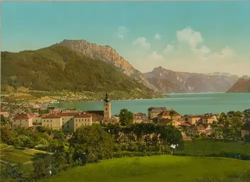 Foto Gmunden in Oberösterreich, Panorama, Traunsee, Photochrom Zürich