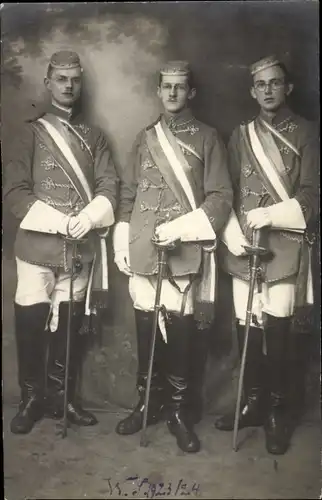 Studentika Ak Foto Berlin Schöneberg Drei Studenten mit Schlägern, Portrait1925