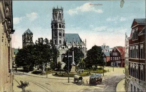 Ak Münster in Westfalen, Marienplatz, Ludgerikirche