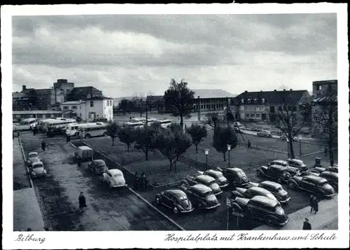 Ak Bitburg in der Eifel, Hospitalplatz mit Krankenhaus und Schule