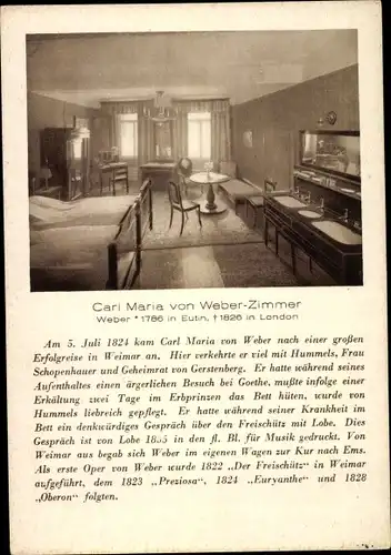 Ak Weimar in Thüringen, Parkhotel Erbprinz, Carl Maria von Weber-Zimmer