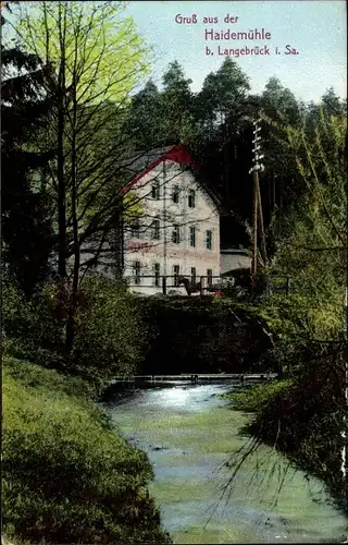 Ak Dresden Langebrück, Haidemühle, Fluss