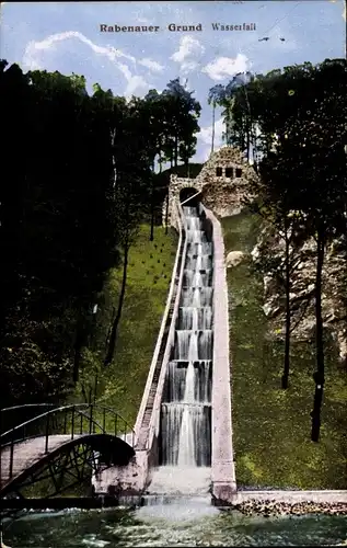 Ak Rabenau im Erzgebirge, Rabenauer Grund, Wasserfall, Brücke