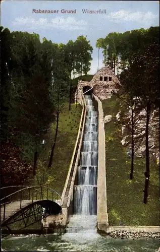 Ak Rabenau im Erzgebirge, Rabenauer Grund, Wasserfall, Brücke