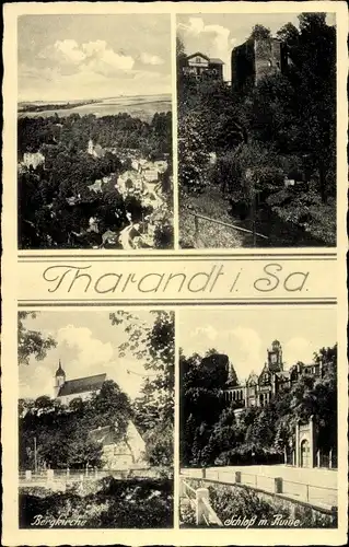 Ak Tharandt im Erzgebirge, Bergkirche, Schloss mit Ruine, Panorama vom Ort