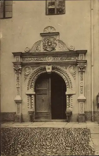 Ak Marienberg im Erzgebirge Sachsen, Portal des Rathauses