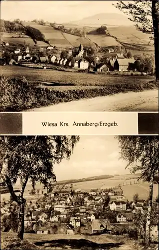 Ak Wiesa Thermalbad Wiesenbad im Erzgebirge, Panorama vom Ort