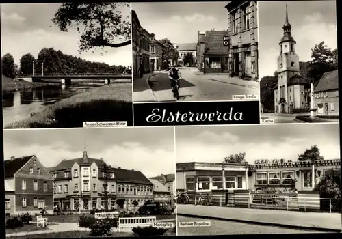 Ak Elsterwerda in Brandenburg, Lange Straße, Kirche, Berliner Eispalast, Marktplatz