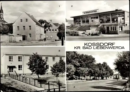 Ak Koßdorf Mühlberg an der Elbe, Markt, Konsum Einkaufszentrum, Schule