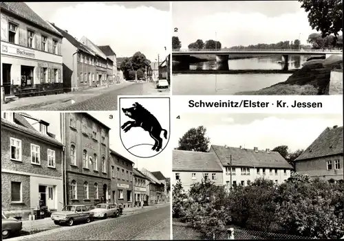 Ak Schweinitz Jessen an der Elster, Markt, Elsterbrücke, Rathaus, Feierabendheim Völkerfreundschaft