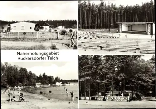 Ak Rückersdorf in der Niederlausitz, Rückersdorfer Teich, Bungalows, Waldbühne, Zeltplatz