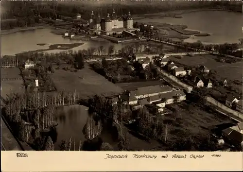 Ak Moritzburg in Sachsen, Jagdschloss, Fliegeraufnahme, Adams Gasthof, Hahn 10393