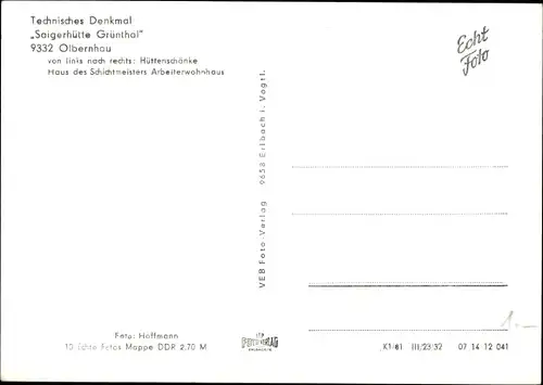 Ak Olbernhau im Erzgebirge, Technisches Denkmal, Saigerhütte Grünthal