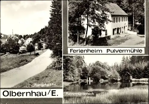 Ak Olbernhau im Erzgebirge Sachsen, Ferienheim Pulvermühle, Pulvermühlenteich, Rungstocktal