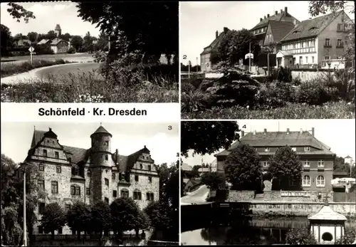 Ak Schönfeld in Sachsen, Markt, Schloss, Konsum Gaststätte Zum Erbgericht