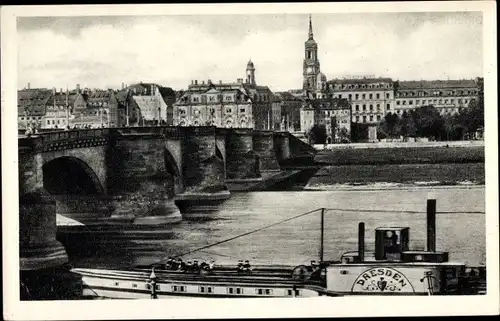 Ak Dresden Altstadt, Brücke, Elbdampfer Dresden