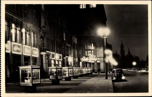 Ak Dresden Altstadt, Altmarkt bei Nacht, Cafe Prag