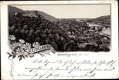 Vorläufer Litho Heidelberg am Neckar, Blick auf den Ort mit Umgebung
