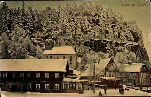 Ak Oybin in der Oberlausitz, Ortsansicht im Winter