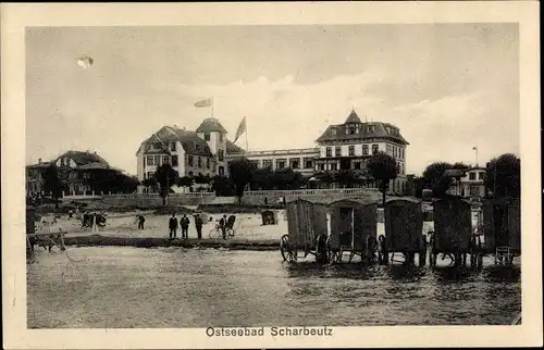 Ak Ostseebad Scharbeutz in Holstein, Strand, Badewagen, Hotel