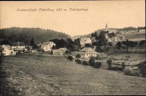 Ak Fichtelberg im Fichtelgebirge Oberfranken Bayern, Totalansicht, Kirchturm
