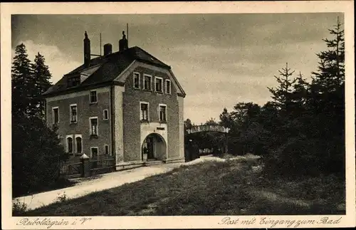 Ak Bad Reiboldsgrün Auerbach im Vogtland, Post mit Eingang zum Bad