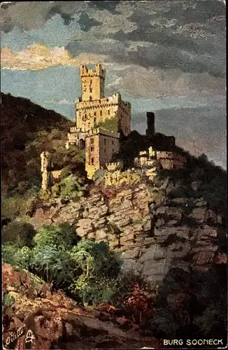 Künstler Ak Niederheimbach am Rhein, Burg Sooneck