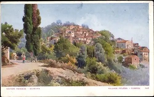 Künstler Ak Peleka Korfu Griechenland, Dorfpartie