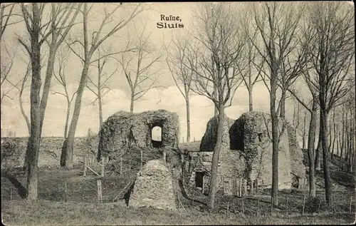 Ak Sluis Zeeland Niederlande, Ruine